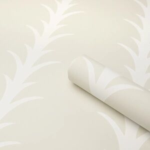 Schumacher Acanthus Stripe Wallpaper- Ivory On Neutral-5014771